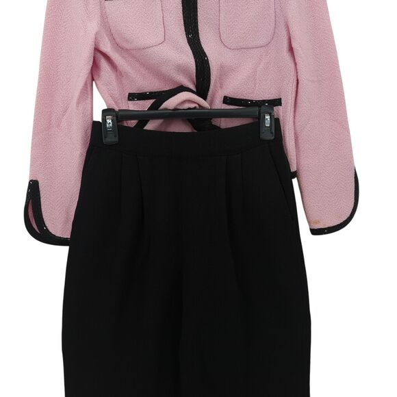 St John Women 2 Suit Set Pink Black Blazer Pants Santana Knit Pleated Paillettes - Picture 7 of 15